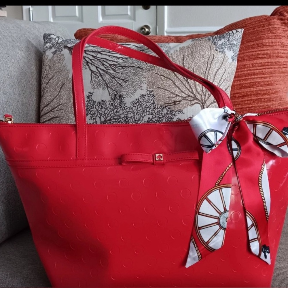 Kate Spade LARGE Red Patent Leather Textured Tote with Twilly